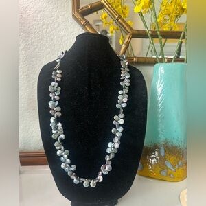 Black freshwater coin pearl necklace with silver toggle clasp